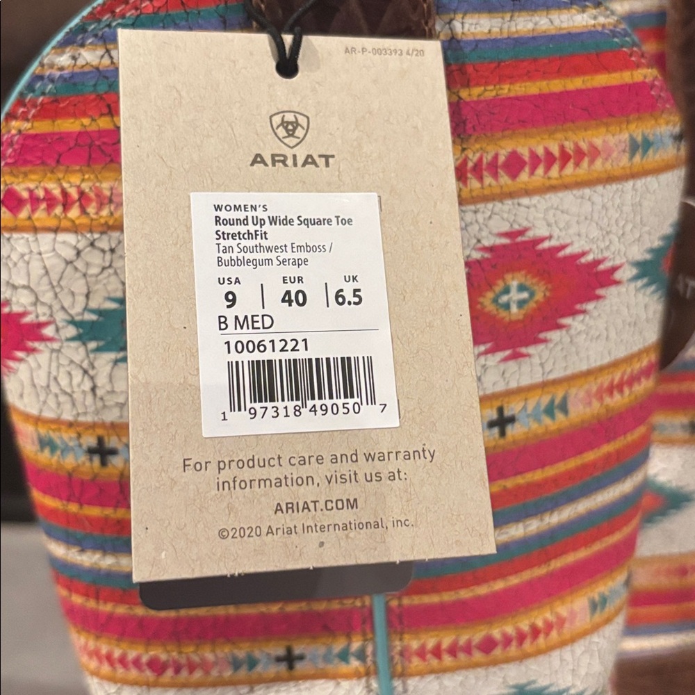Ariat Tan Southwest Embossed Bubblegum Serape Round Up Square Toe StretchFit - Picture 14 of 14